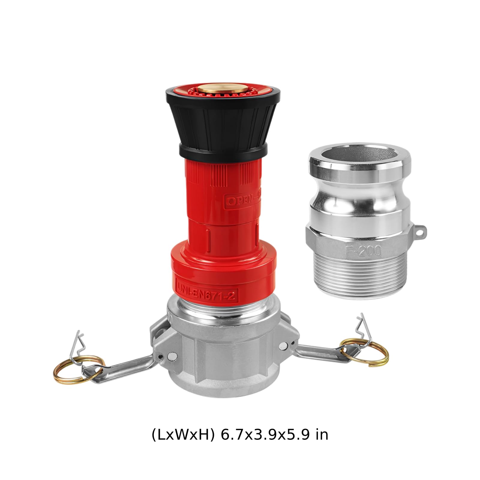 5,1 cm NH Feuerwehrschlauchdüsen-Set, Metall Feuerwehrmann Schlauchzubehör mit 90 psi Druckausgang, 15,2 m Reichweite, einstellbarer Sprühstrahl zur Brandbekämpfung, 6,7 x 3,9 x 5,9 Zoll