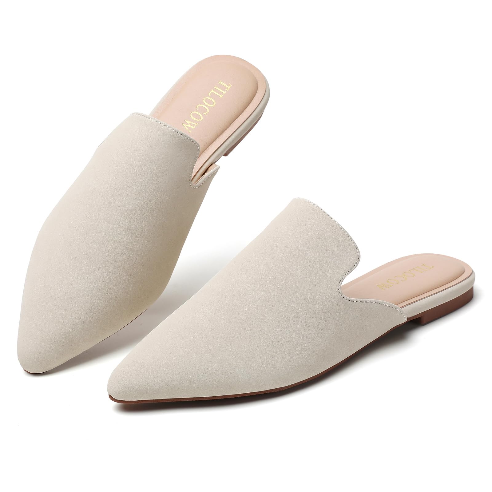 Tilocow Pointed Toe Mules for Women Slip On Backless Flats
