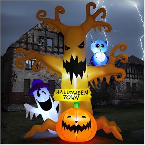 GOOSH Árbol muerto inflable de Halloween de 8 pies para decoración al aire libre con fantasmas de búho y calabazas, decoraciones de patio inflables