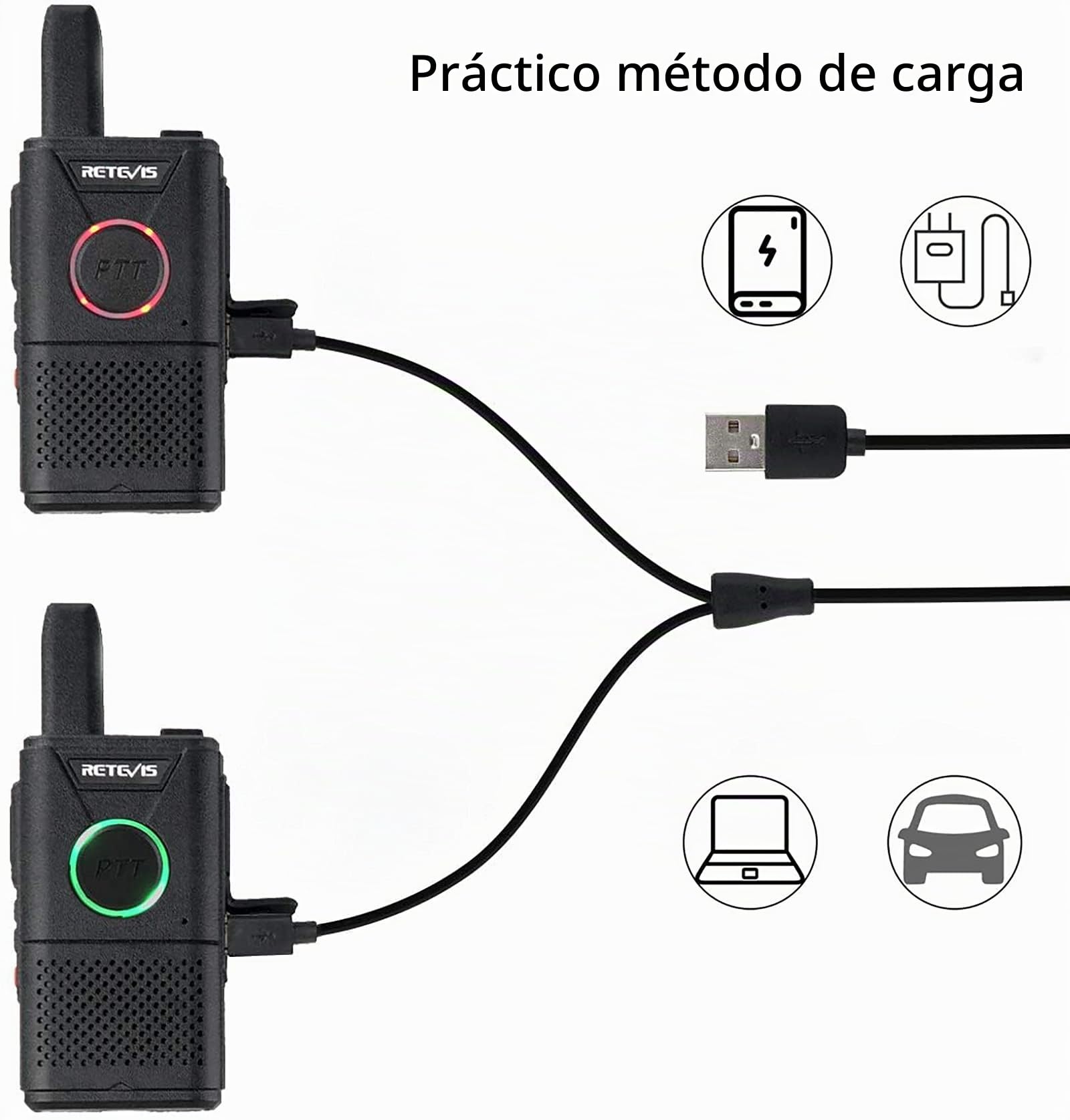 Retevis RT618 Mini Walkie Talkie, PMR 446 sin Licencia 16 Canales Radio | VOX Scan CTCSS/DCS Transmisores-Receptores,Walkie Talkie con Cable USB Universal