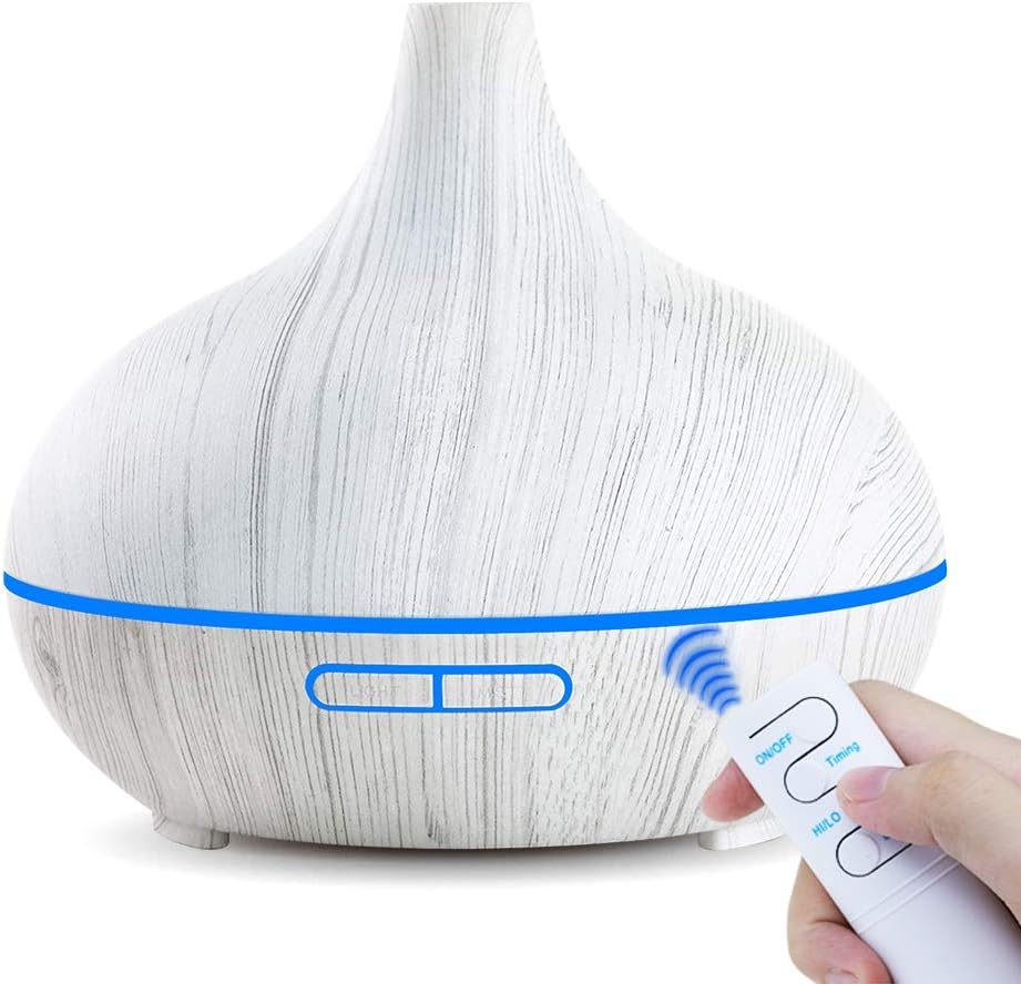 Essential Oil Diffuser,550ml Aromatherapy Diffusers Cool Humidifier with 7 Color Changing LED Lights, Remote Control and Waterless Auto Shut-Off for Home Office Baby Spa(White Wood)