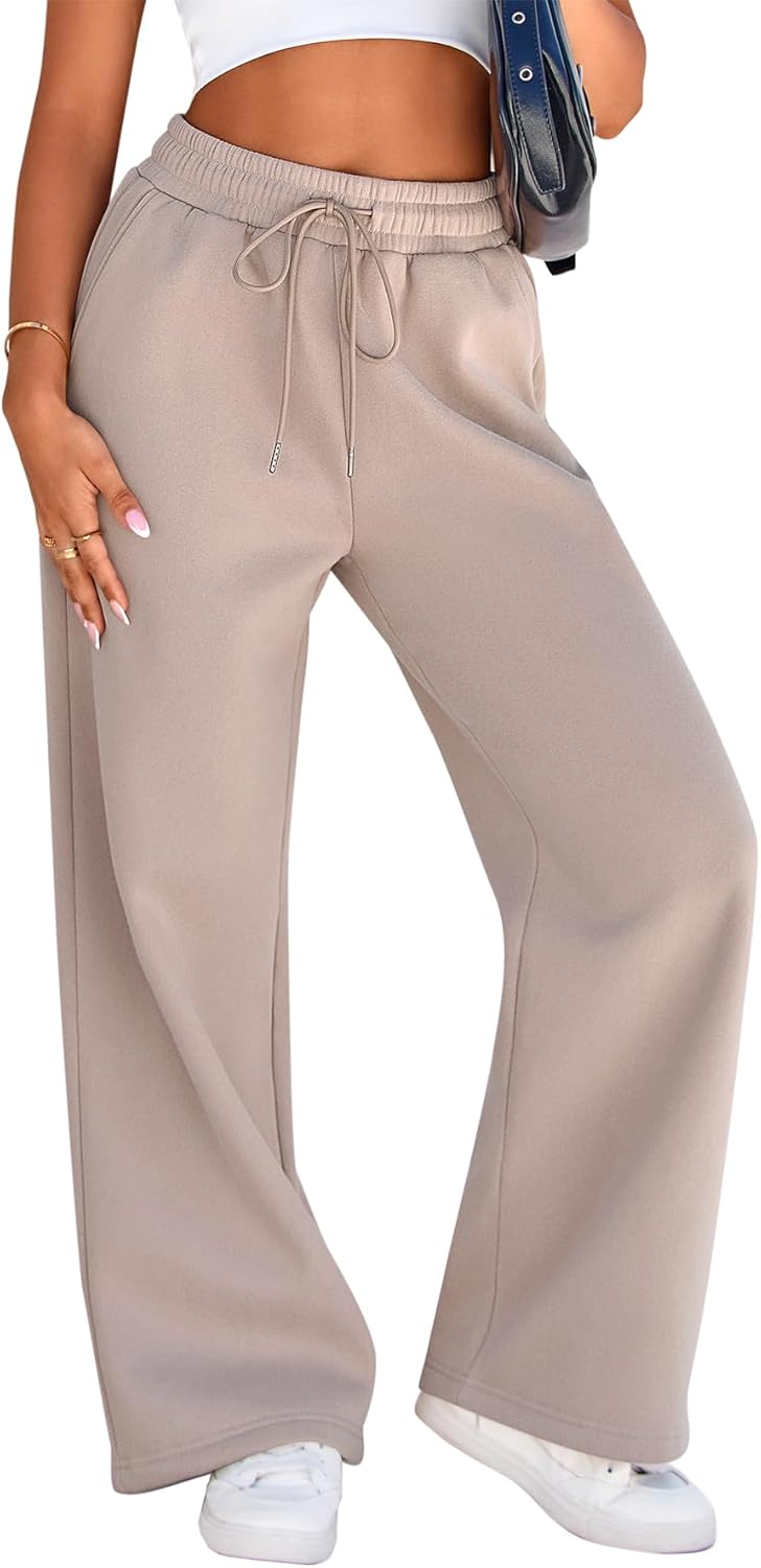 SimpleFun Wide Leg Sweatpants Women Baggy Fleece Pants Drawstring Workout Sweat Pants with Pockets Fall Winter Clothing
