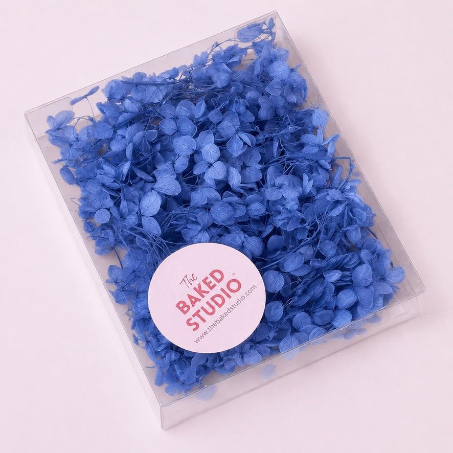 The Baked Studio - Original Dried Flower Hydrangea Set For Cake & Cupcake Decorating & Others Crafts (Navy Blue)
