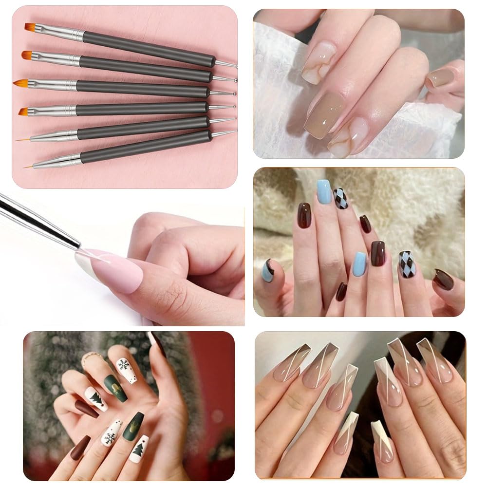 6PCS Nail Dotting Tools Double-ended Nail Art Brushes Kit Art Gel Polish Liner Brushes Design Pen For Paint — view 7