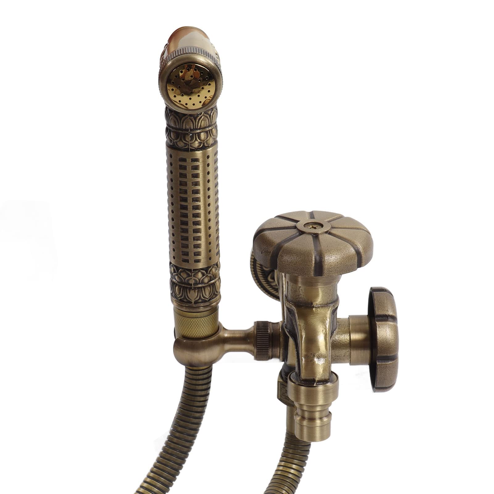 Fafeicy Rubinetto a Muro Monoforo Ottone Retro con Doccetta, per Bagno | Costruzione in Ottone, Filettatura G1/2, Raggio di Spruzzo di 6,5 Piedi, per Bidet o Lavello da giardino.