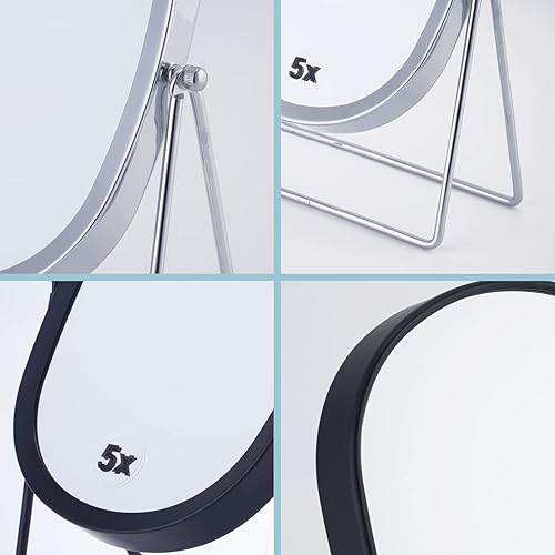 Miniatura 4 de JOYOEIKON Espejo de maquillaje clásico de doble cara 5X y 1X con aumento y soporte de mesa con rotación de 360 espejo cosmético de escritorio bronce