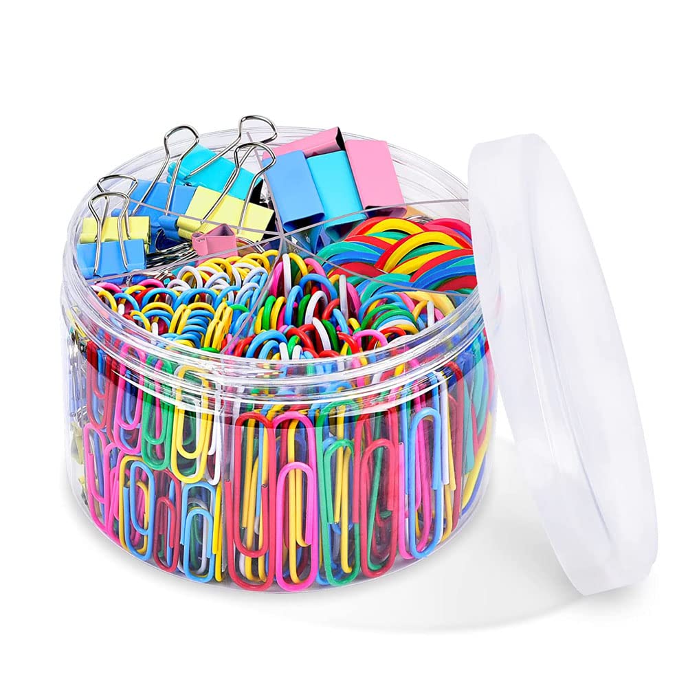 Goodern240 Pcs Office Clips Set,Binder Clips,Paper Clips,Rubber Bands,Assorted Size,Paper Clips Large and Small,Paper Clamps Large,Medium and Small,School Supplies,Document Organizing-Mixed Color