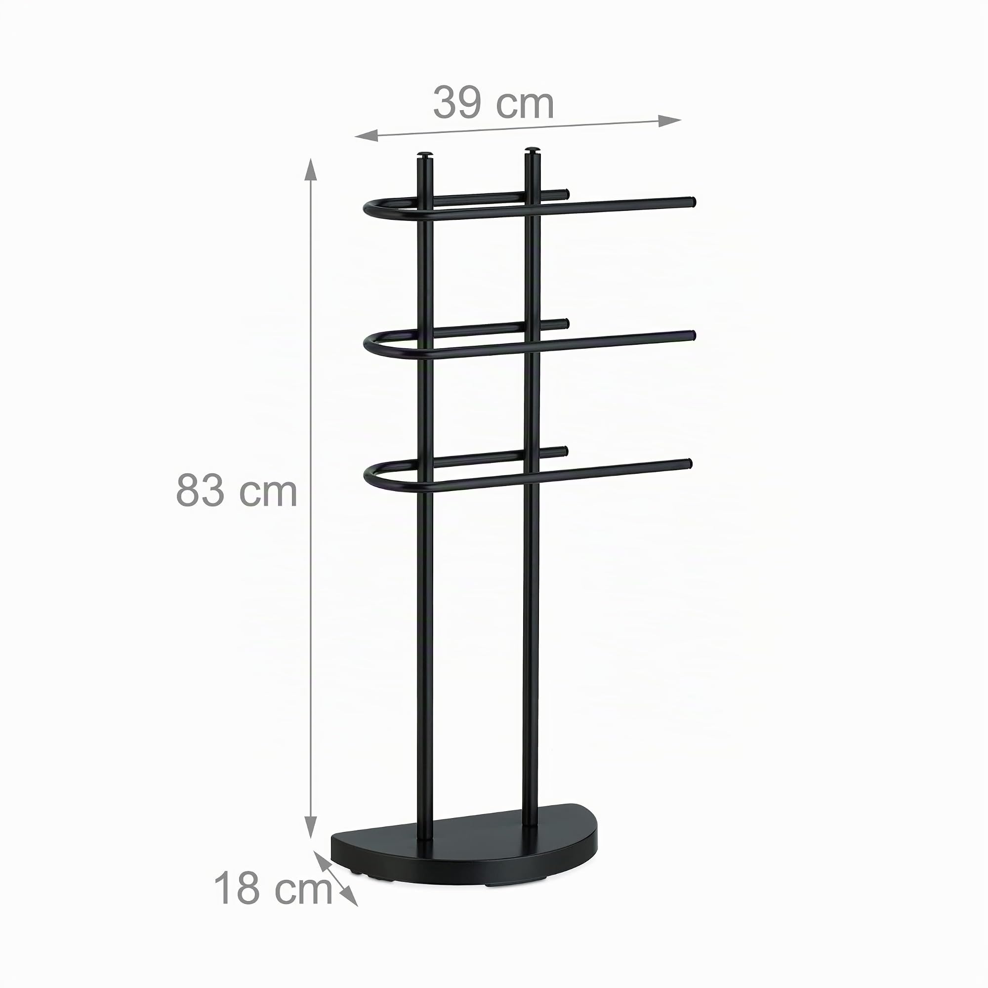 Relaxdays Toallero de Pie con 3 Barras, Metal, 83 x 39 x 18 cm, Soporte para Colgar Ropa, Portatoallas de Baño, Negro