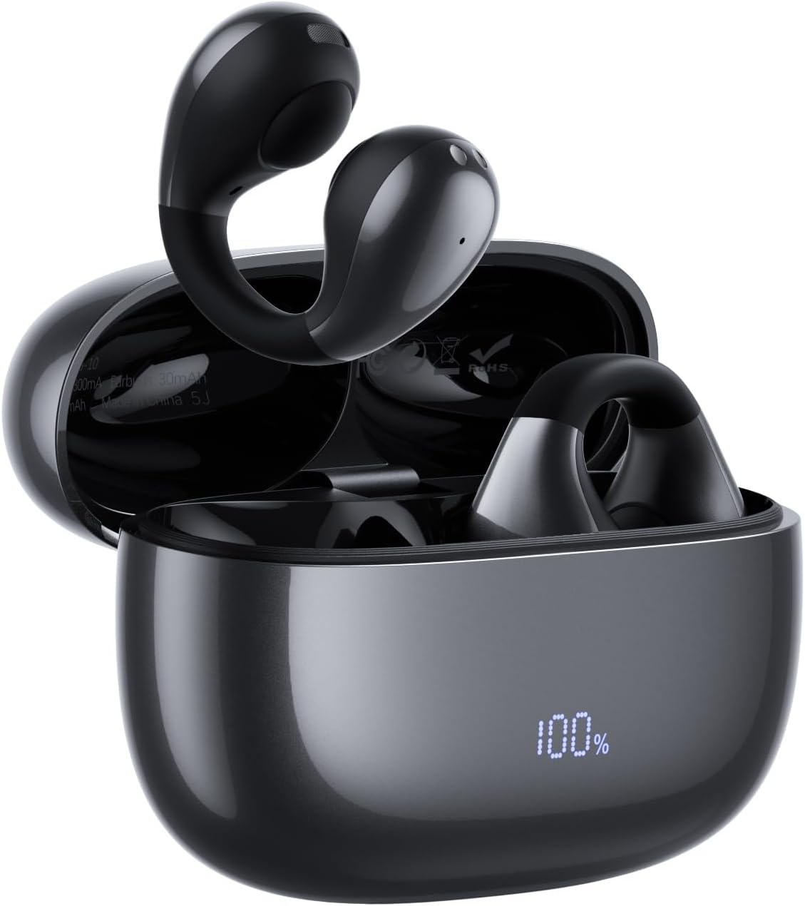 REWONDER Open-Ear Clip-On Earbuds with Air-Cushion Comfort, Wireless 6.0 Headphones, 40H Playtime, IPX4 Waterproof, Lightweight Ear Clips for Small Ears, Sports, Workouts & Daily Use, Black