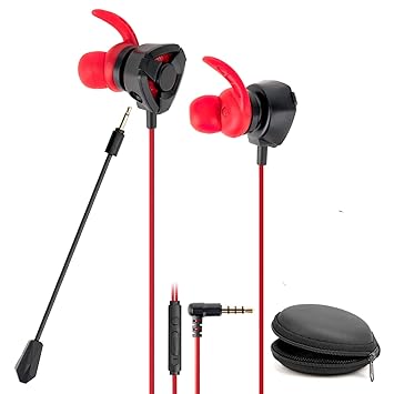CHONCHOW in-Ear Gaming Wired Earphone with 3D Stereo Sound, Dual Mic, Volume Control, Passive Noise Cancelling Headphones with 3.5mm Audio Jack, Ergonomic Lightweight Design (Red, Pack of 1)