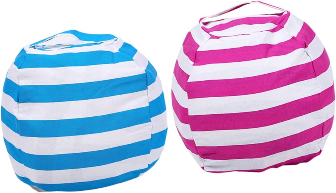 Ciieeo Child-Friendly Plush Toy Storage Bag Sofa Cushion Zipper Handle Sturdy Stylish Rosy Stripes
