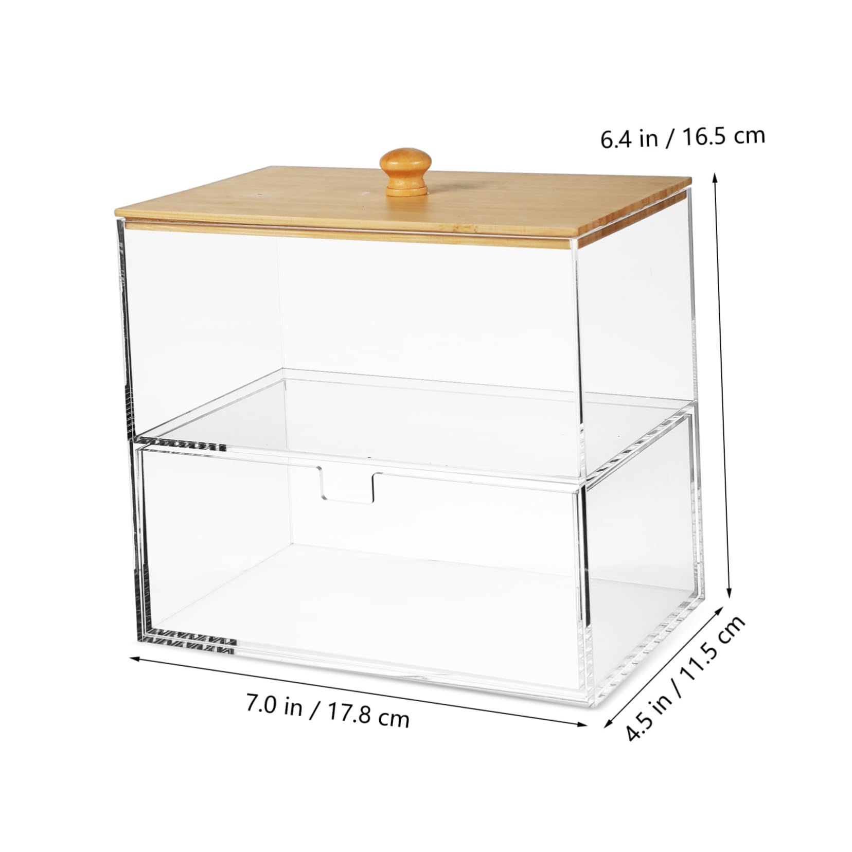 Aufbewahrungsbox mit Doppelter Aufteilung 175x115x165mm für Waschmittelkapseln aus Acryl mit Bambusdeckel 1 Schublade und Deckel Platzsparend für Waschküche