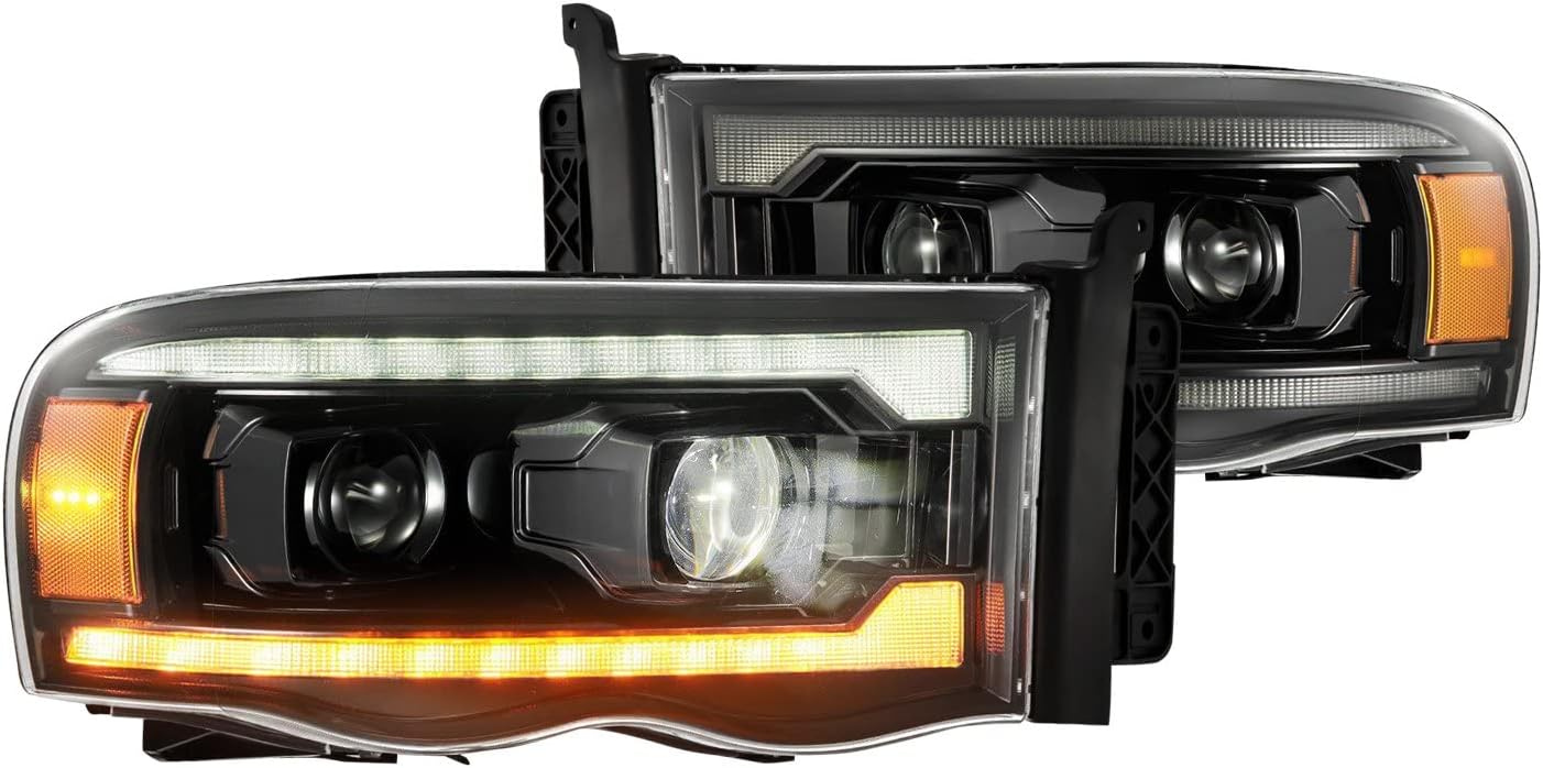 AlphaRex 02-05 Dodge Ram 1500 LUXX LED Proj Headlights Alpha Black w/Activ Light/Seq Signal
