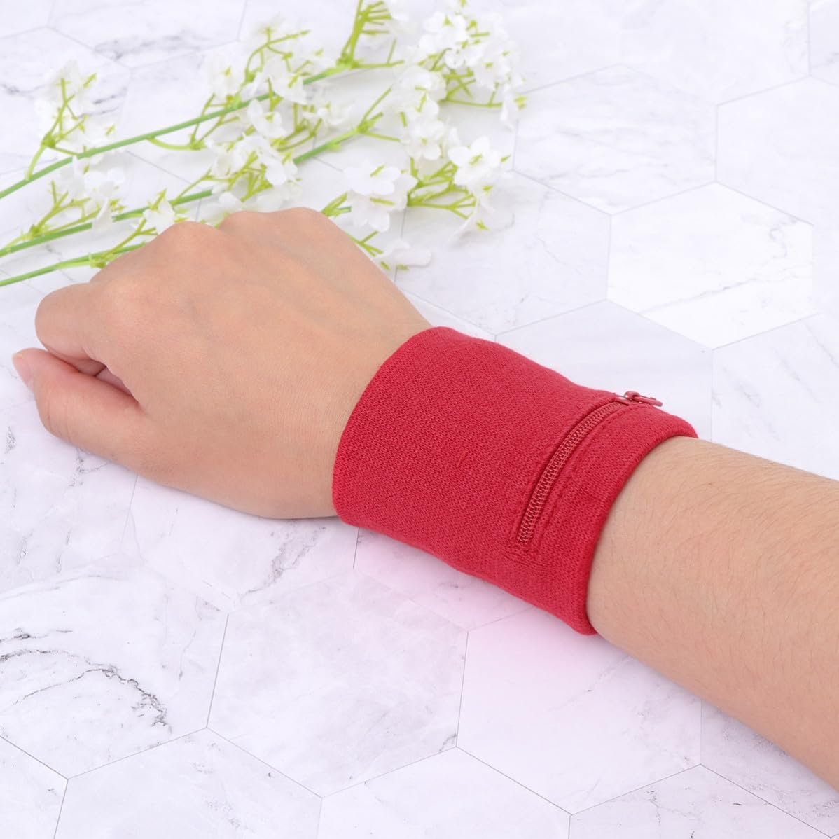 2pcs Red Cotton Wristband Bag with Zipper for Keys and Coins