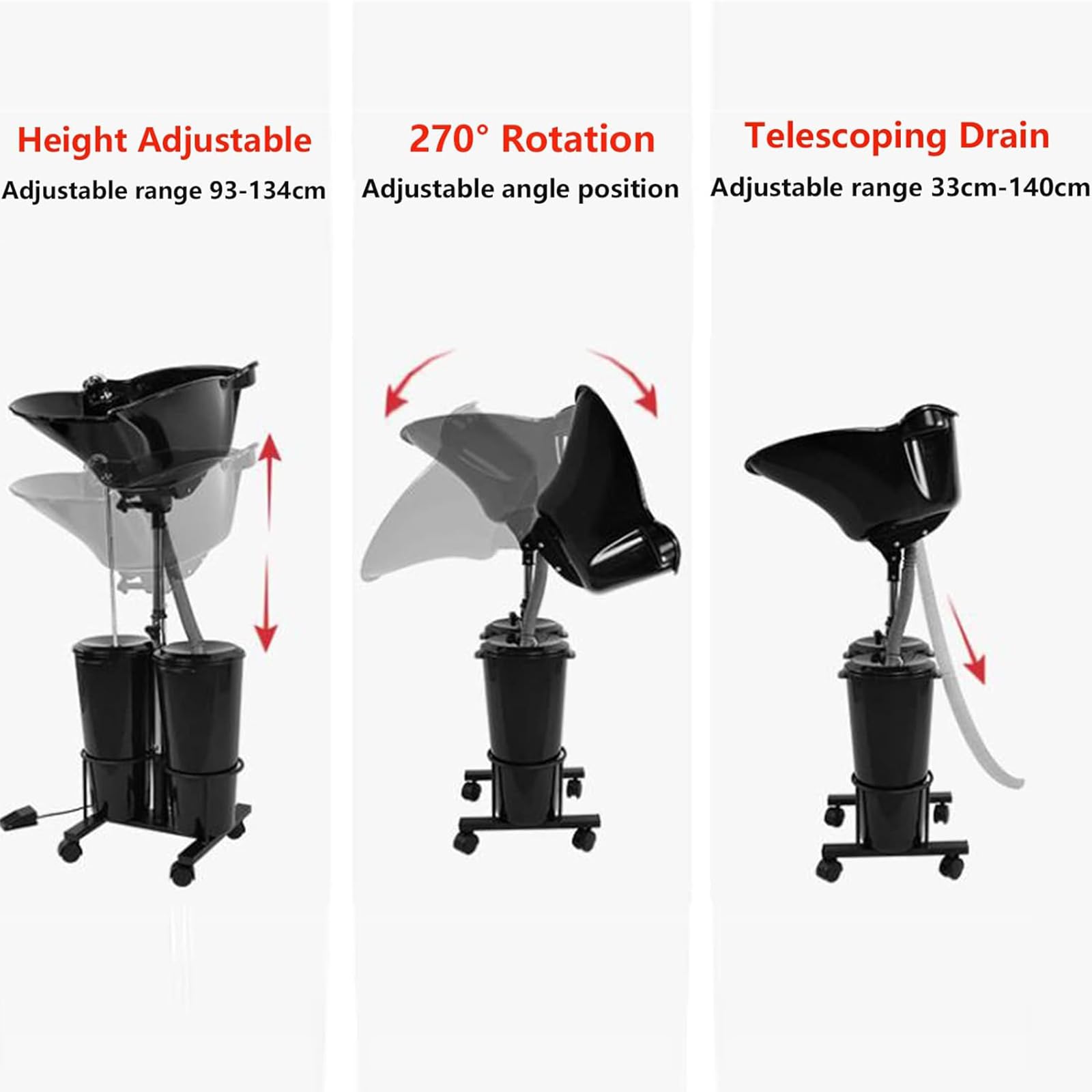 Przenośna miska na szampon z pompką elektryczną i regulowanymi zbiornikami 10 l - idealna do fryzjerstwa, salonów fryzjerskich, osób starszych i opieki nad ciążą