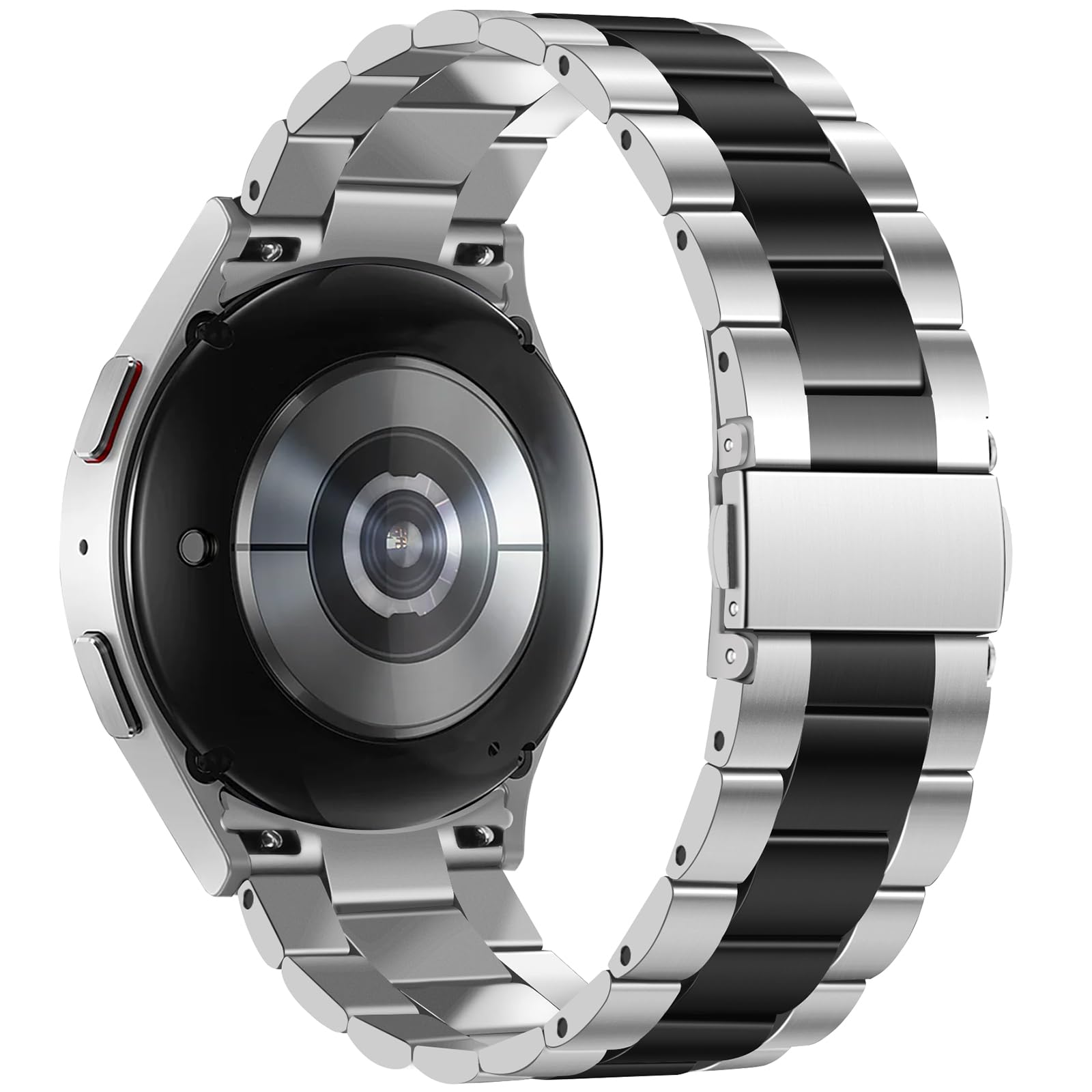 Anlinser Compatible avec Bracelet Samsung Galaxy Watch 7/FE/6/5/4/6 Classic 40mm 44mm 43mm 47mm, Bracelet de Remplacement Métal D'espace pour Galaxy Watch 5 Pro/4 Classic, 20MM, Argent-Noir