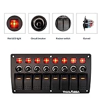 Vista 3 de THALASSA Panel de interruptores basculantes de barco marino de 8 cuadras, impermeable con disyuntor, panel de interruptores de palanca de encendido