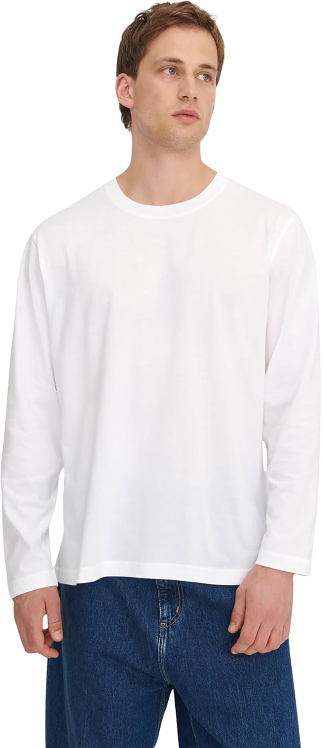 Organic Basics Mens True Boxy Fit Cotton Crewneck Long Sleeve Tee