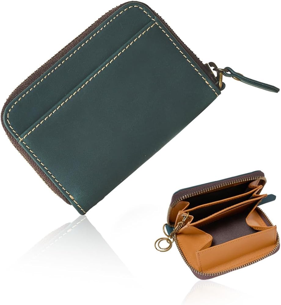 Amazon | ［ 亀登鞄製作所 ］財布 小銭入れ コインケース ミニ財布 本革（ 小さいのに大容量)（ 小銭・紙幣・カード・鍵を全部収納 ）メンズ  コンパクト｜タッチ決済OK 通勤・通学に最適｜職人手作り クレイジーホースレザー (ブルー×茶) | 財布