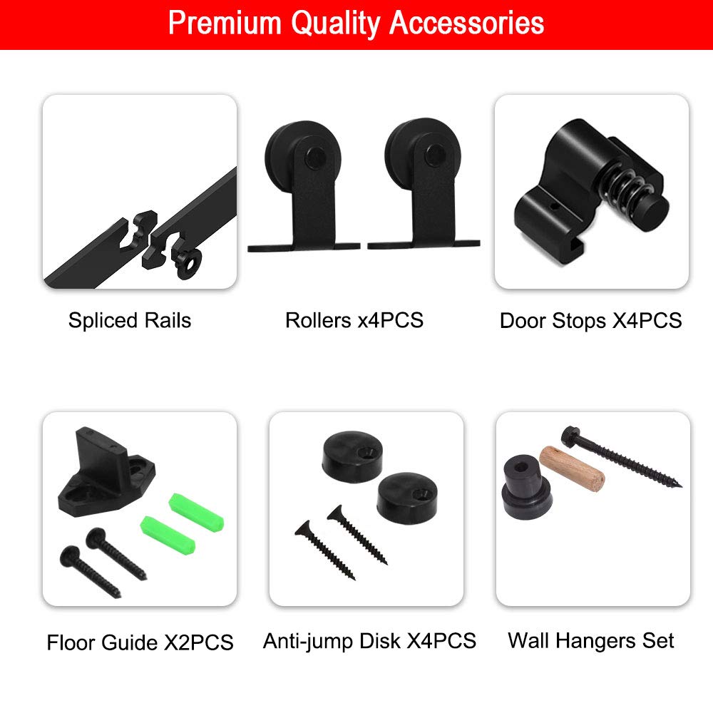 6FT (182cm) Edelstahl Schiebetürsystem – Komplettset Für Scheunentür, Max. 100 Kg, Inkl. Schiene, Rollen & Zubehör