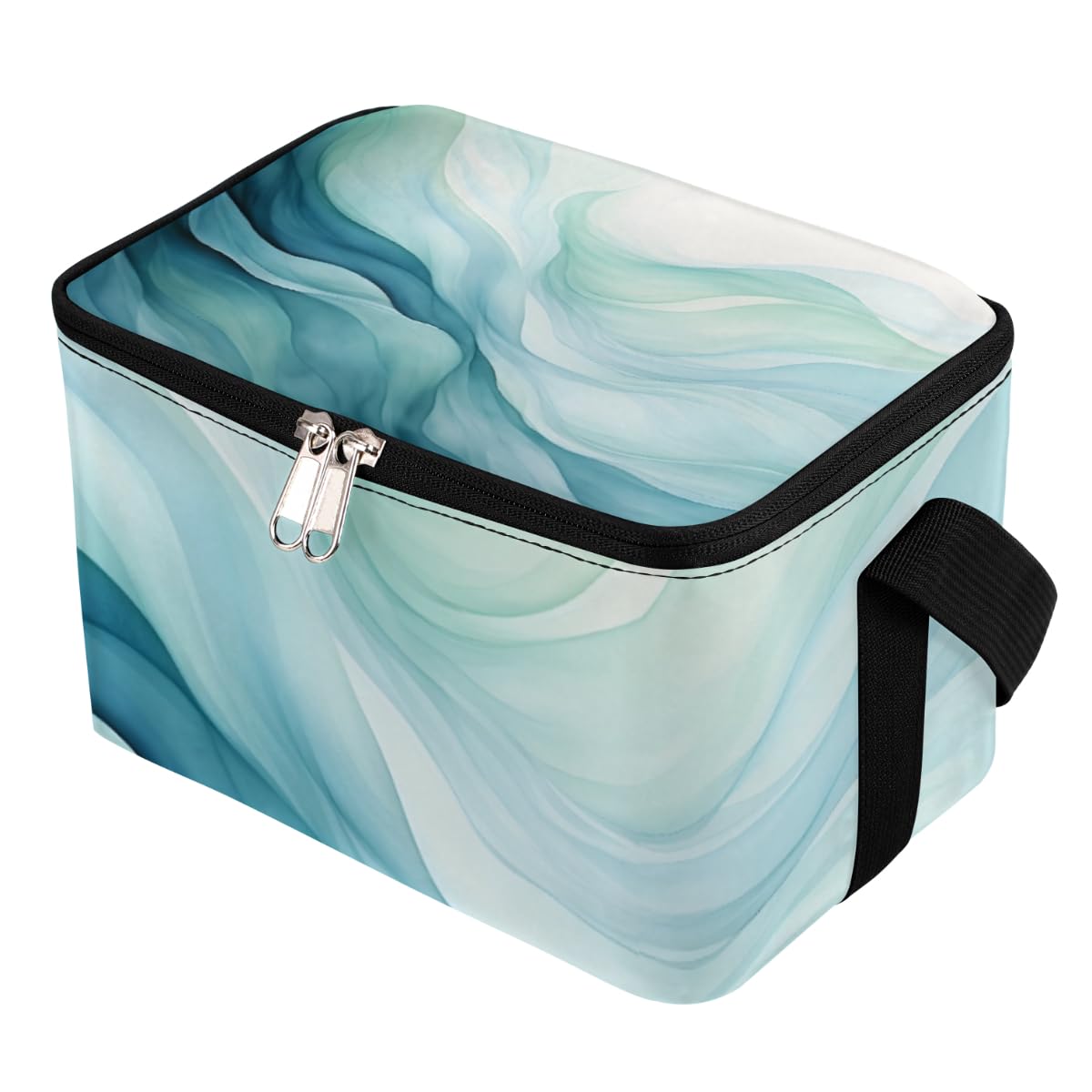 GzLeyigou Lunch Bags for Women Men 9 Cans,Abstract Teal Blue Hot & Cold Food Delivery Bag Insulated Grocery Bag Insulated Lunch Box Texture Cooler Bag for Office Work Picnic Beach