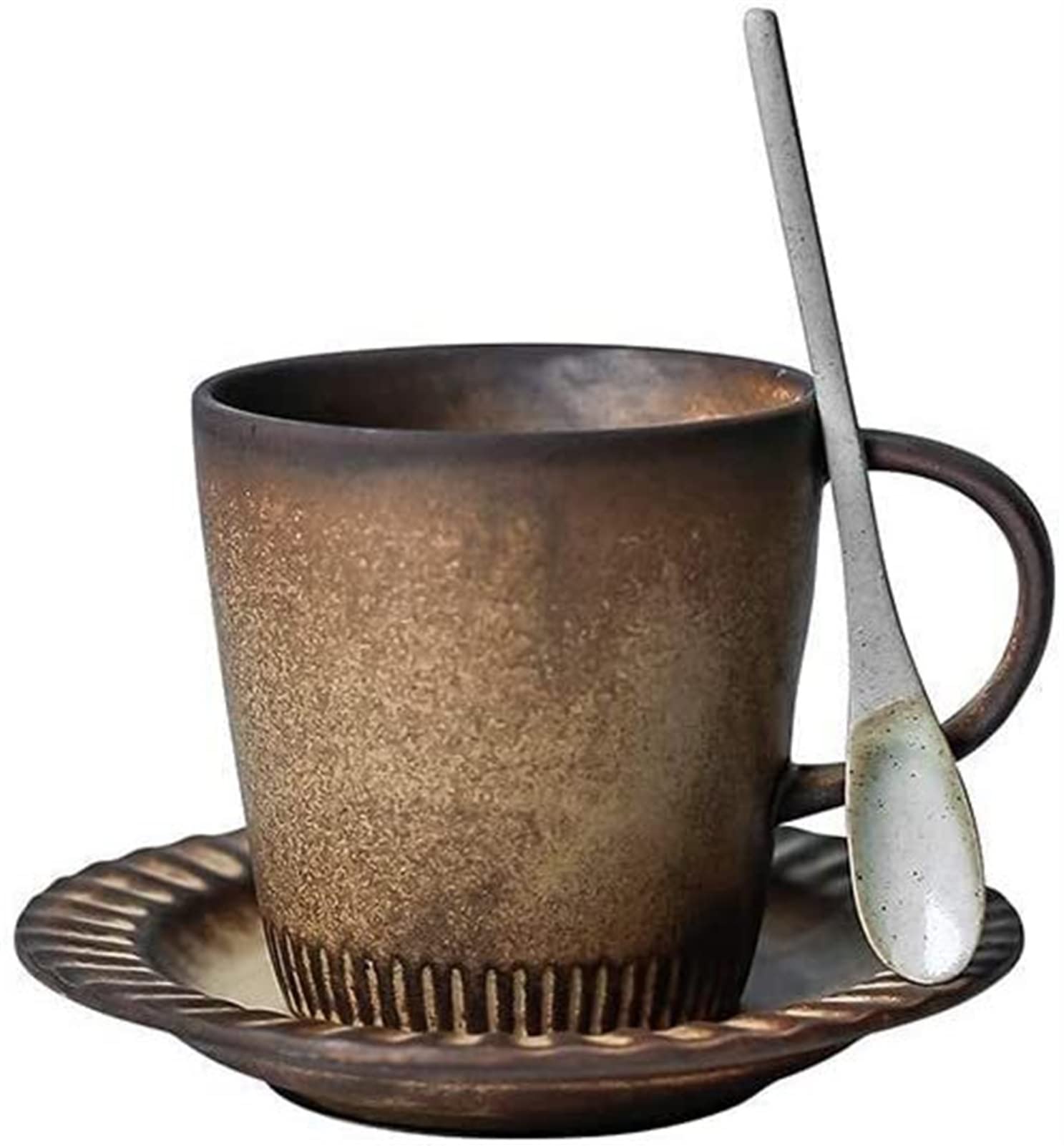 YNIYUJKL Retro Handmade Coffee Cup And Saucer Set Household Teacup Water Cup Mug 235Ml Frosted Surface With Handle Can Be Used As Hot Milk Hot Chocolate Coffee Oatmeal Cup Coffee