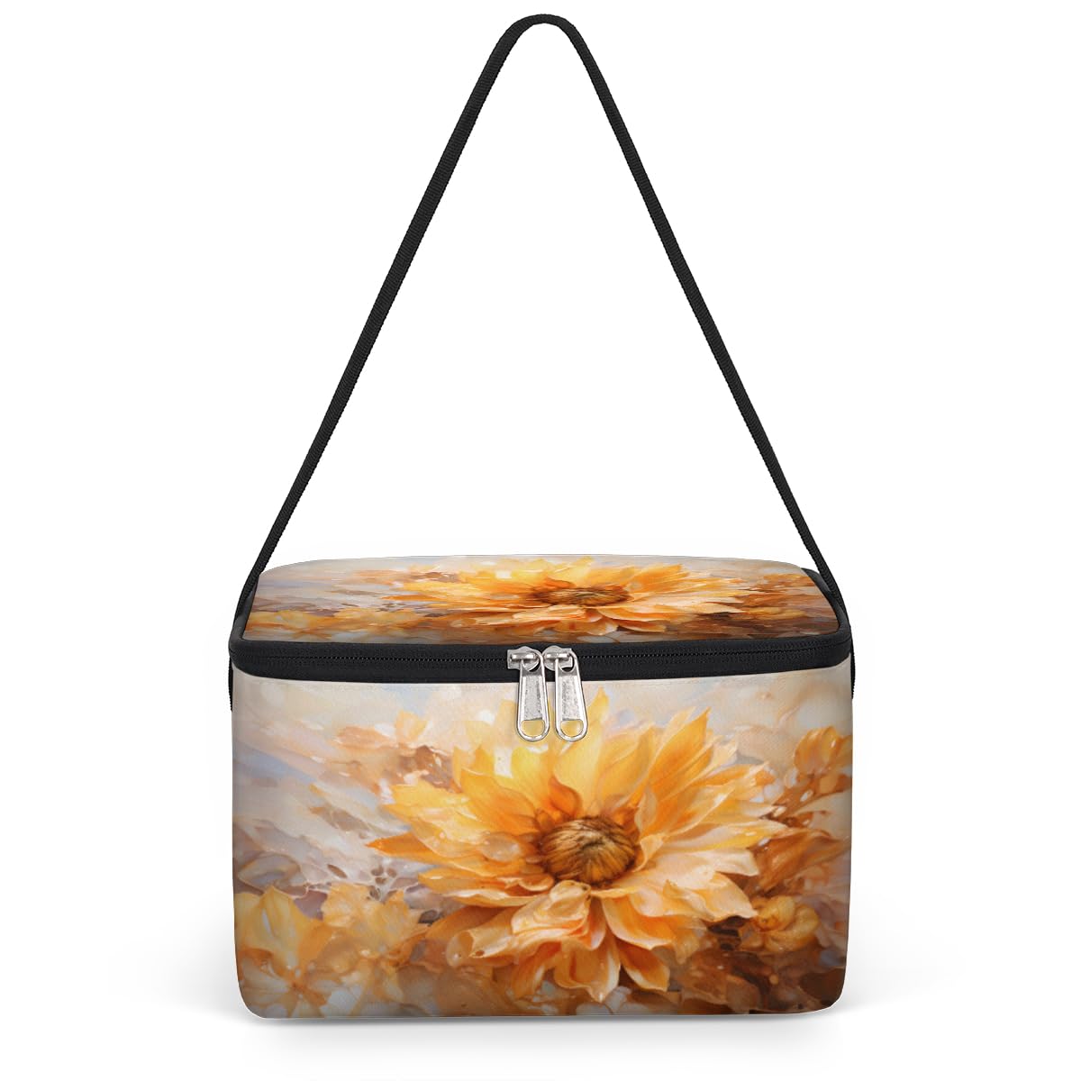 GzLeyigou Summer Sunflower Lunch Bags for Women Men 9 Cans, Hot & Cold Food Delivery Bag Insulated Grocery Bag Insulated Lunch Box Watercolor Floral Cooler Bag for Office Work Picnic Beach