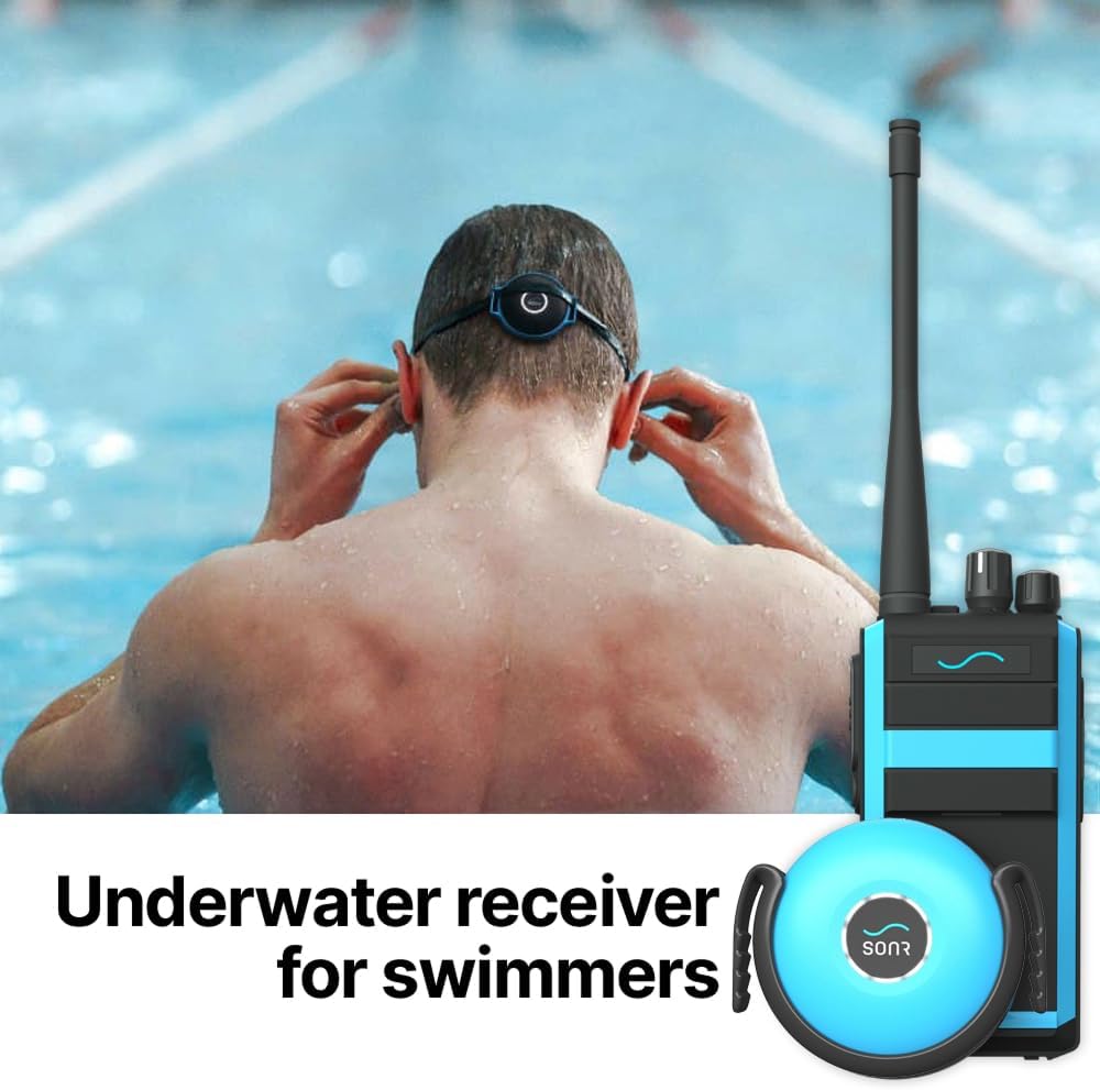 SONR Swim Coach Communicator 2-in-1 Bundle – Waterproof, Underwater Communicator for Real-time Coaching in Swimming, Bone Conduction Receiver for Swimmer & Headset for Coach (Blue)