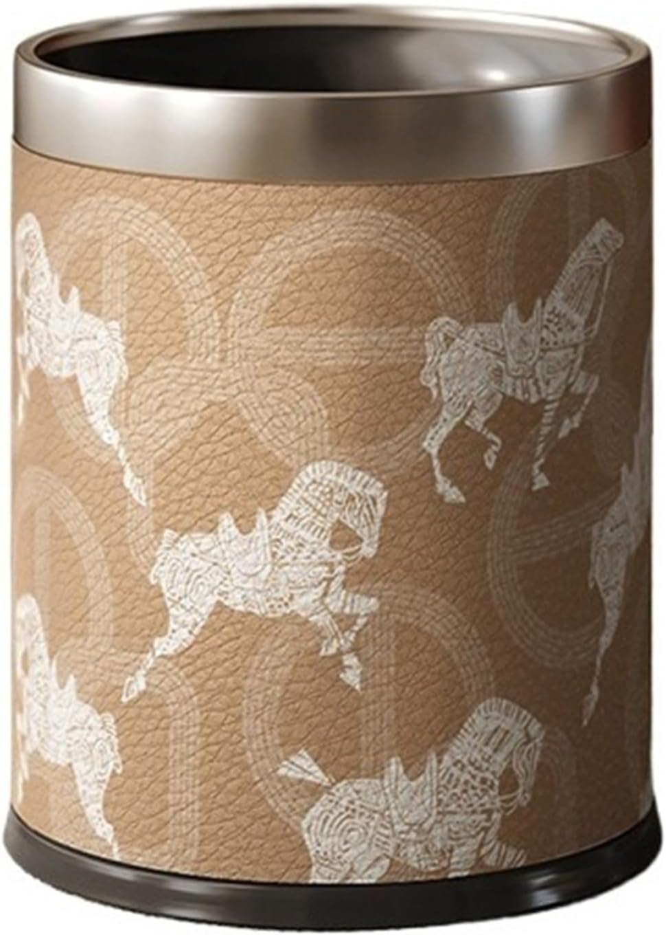 Garbage Container Round Vintage Trash Can, 2.6 Gallon Open Top Wastebasket, Luxurious Leather with Inner Bucketfor for Living Room, Bedroom, Office Trash Can(Brown)