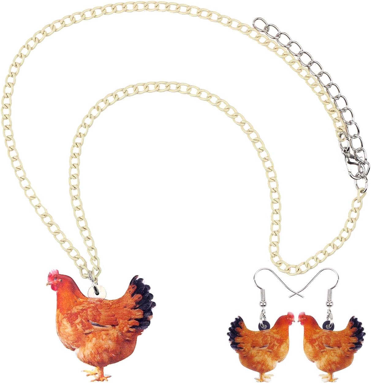 DUOWEI Acrylic Chicken Earring Necklace Jewelry Sets Cute Farm Hen Jewelry for Women Charms Gifts image 5