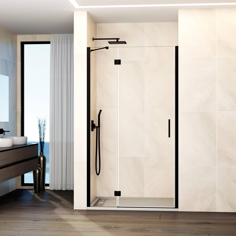 GME - Mampara Ducha Frontal 1 Puerta Fija + 1 Corredera 90cm Negra | Mampara de Cristal con Perfilería de Aluminio y 195cm de Altura | Cristal Templado 6mm Antical Y Cierre Magnético