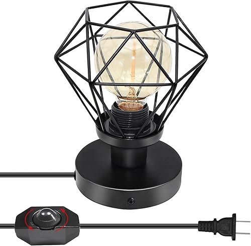 Mini lámpara de mesa industrial, lámpara de escritorio de jaula de metal negro regulable para espacios pequeños, base de 4.7 pulgadas, se adapta a