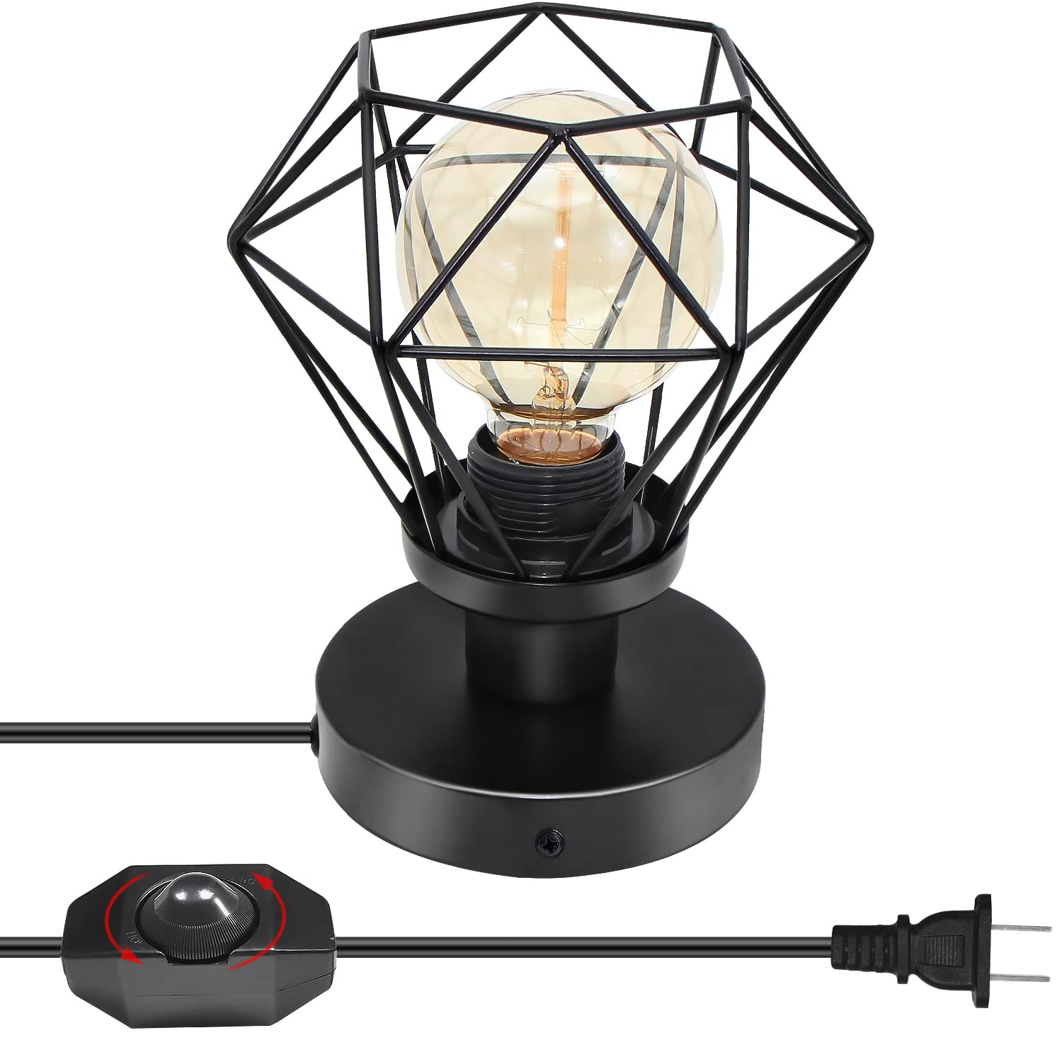Industrial Mini Table Lamp, Dimmable Black Metal Cage Desk Lamp for Small  Spaces, in Base Fits E26/E27 Bulbs, DIY Shade, Plug-in Hardwired Wall