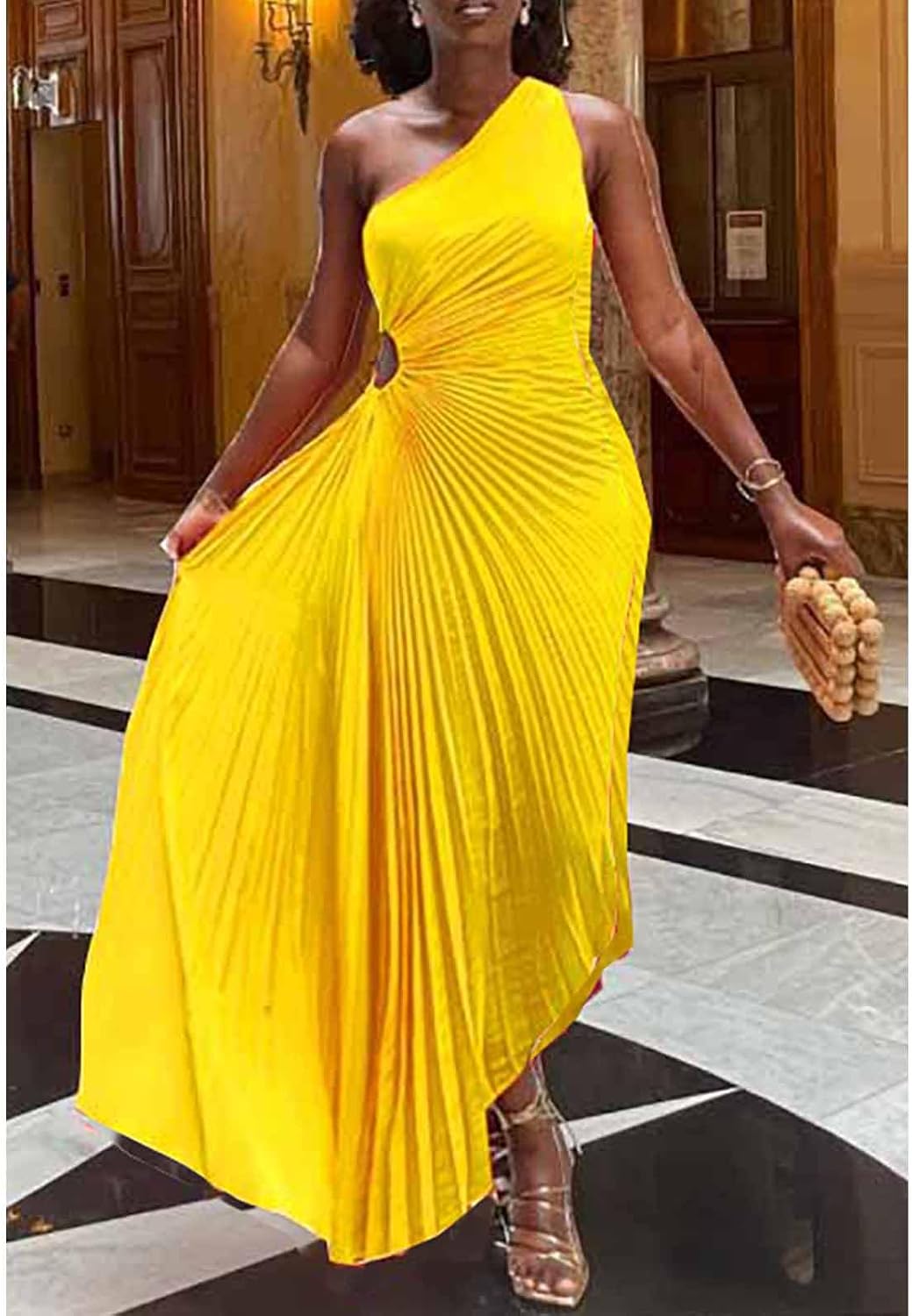 Yuopeid Women's Sexy One Shoulder Sleeveless Fashion Pleated Irregular Cocktail Club Party Long Dress - Image 2