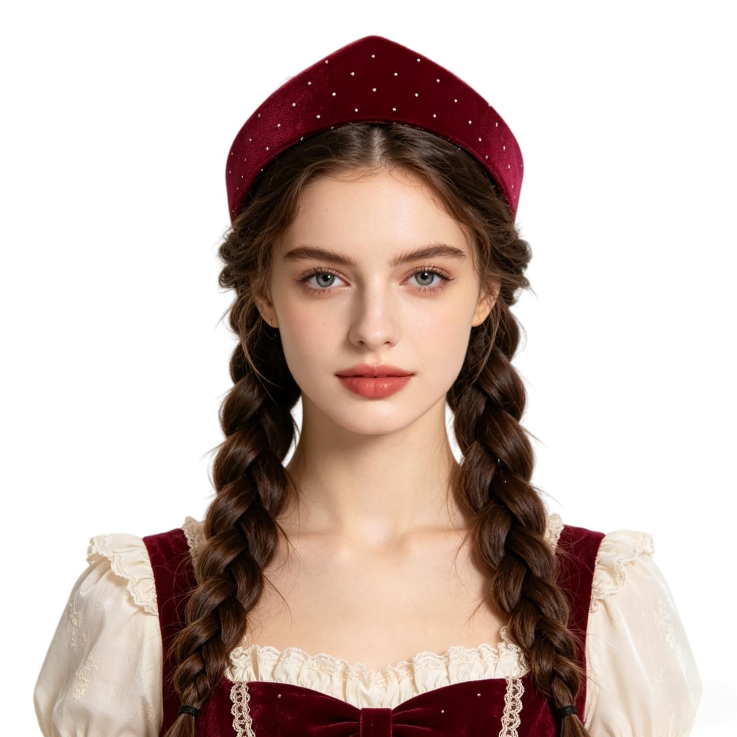RUIXIA Women’s Victorian Medieval Velvet Anne Boleyn Hat Tiny Rhinestone Sparkle Elizabethan Tudor Coronet Pilgrim Costume Headwear for Daily Wear Renaissance Fair Halloween Cosplay Hair Accessories