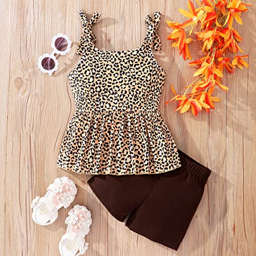 Image of Toddler Girls Clothes Summer Short Set Outfit Tie Knot Shoulder Sleeveless Ruffle Tops and Shorts 2PC Clothing Set