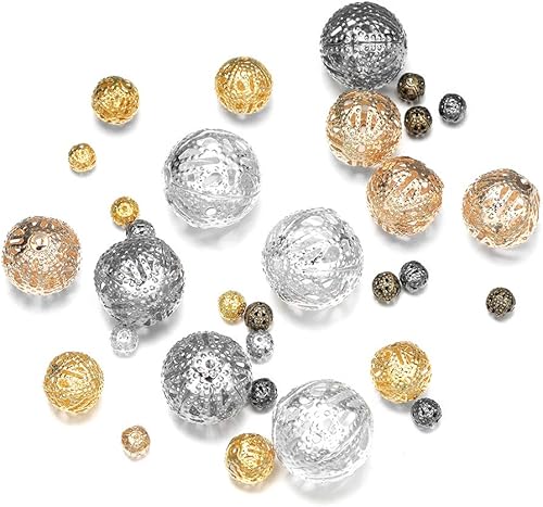 Miniatura 4 de 10-200 unidadeslote de 0.157-0.787 in de metal dorado redondo espaciador de semillas cuentas huecas de filigrana para bricolaje, pulseras, collares,