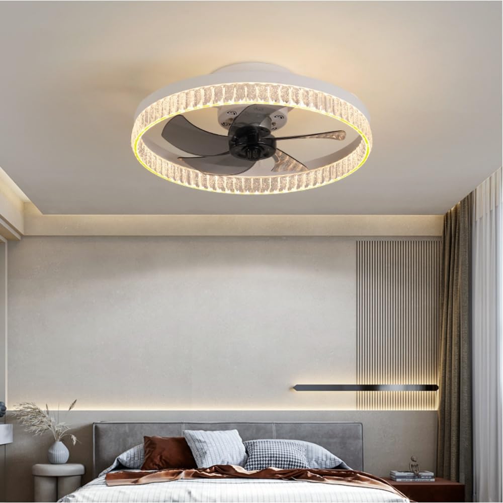 Ventilateur de plafond avec éclairage LED réglable et télécommande pour salon