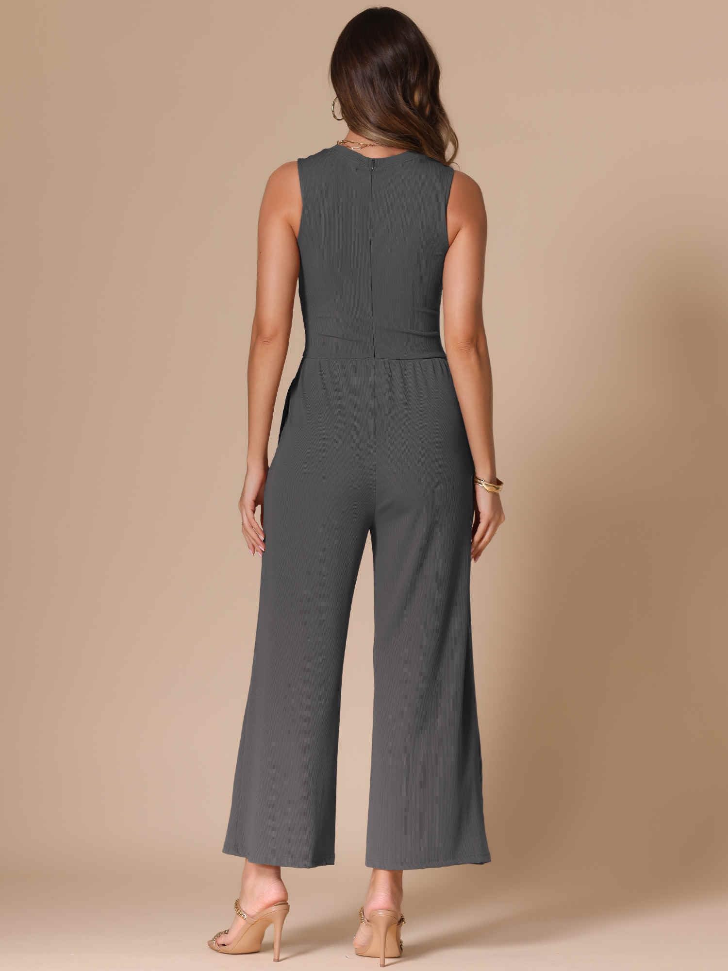 Allegra K Mono de verano para mujer, elegante, casual, sin mangas, cuello redondo, pantalones de pierna ancha