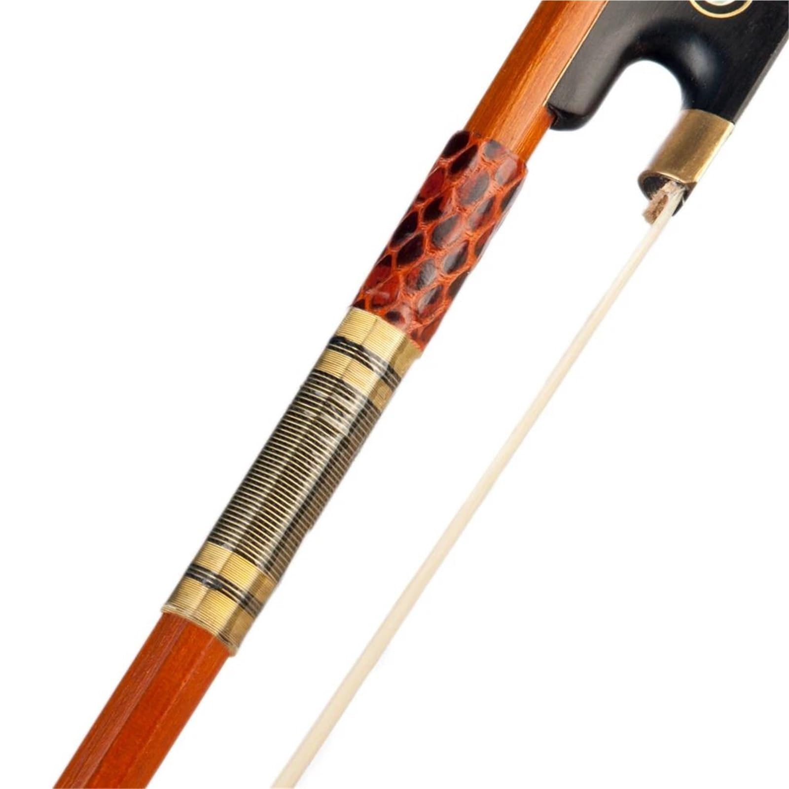 Geigenbogen Violinbogen 4/4 Brasilianisches Holz Weißes Rosshaar Achteckiger Stock Hautgriff Schwarzer Frosch
