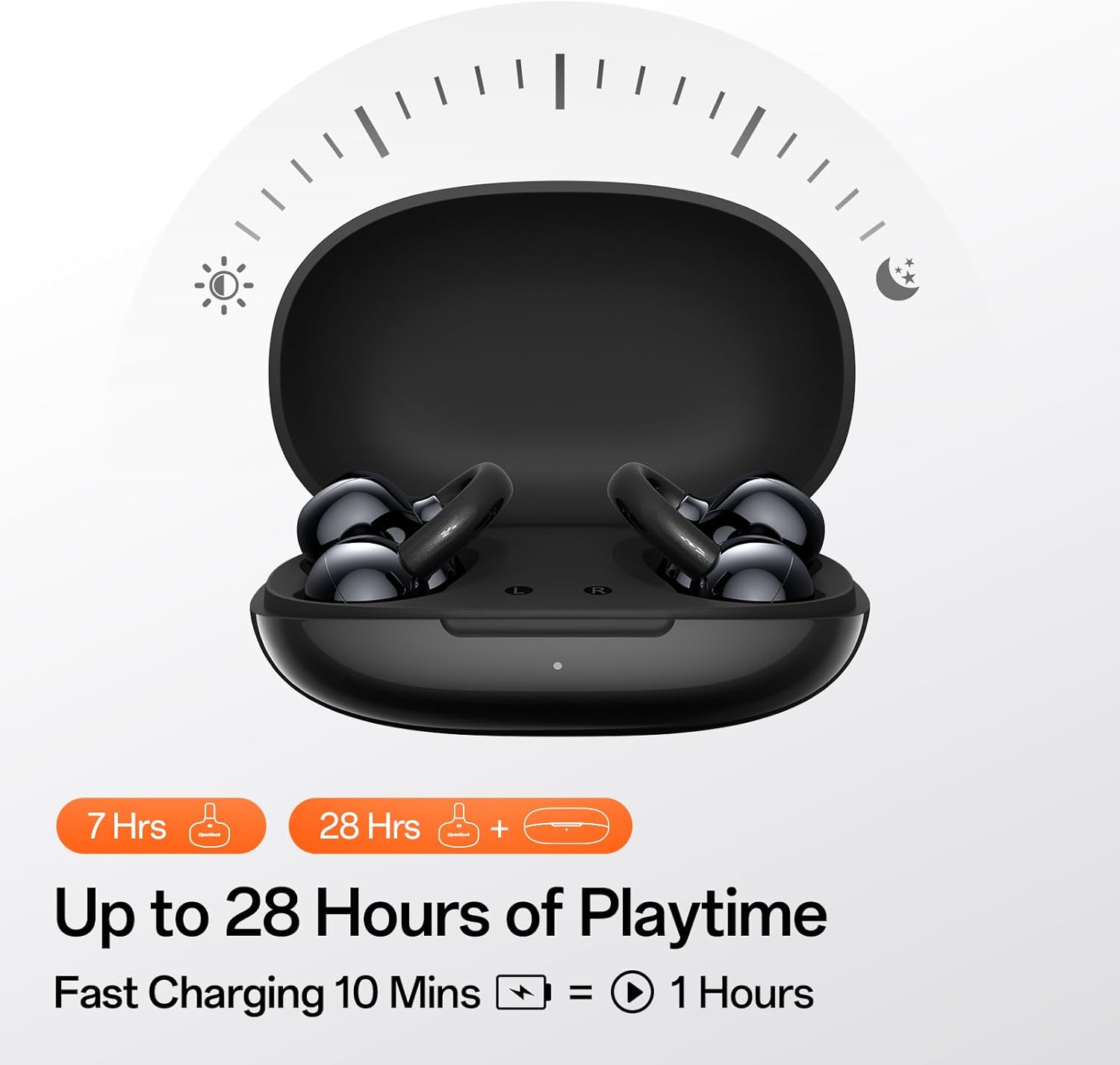 E Open Ear Headphones - Clip On Earbuds - 4G Lightweight Comfort - Bluetooth 6.0 - Powerful Bass Sound - 28 Hours of Playtime - AI Clear Call - IPX4 Waterproof - Wireless Over Ear Earbuds