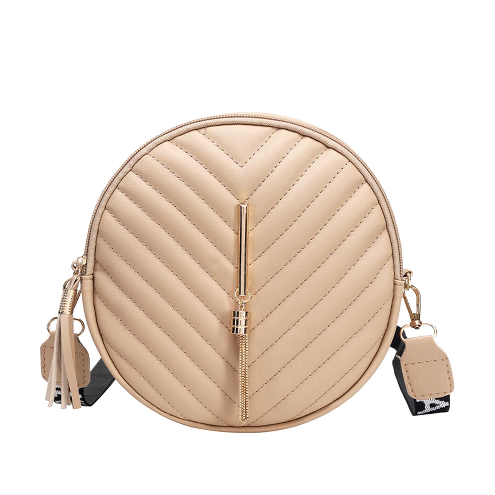 Women Messenger Bag Fashion Round Bag Tassel Purse Shoulder Bag Evening Bag Khaki One Size