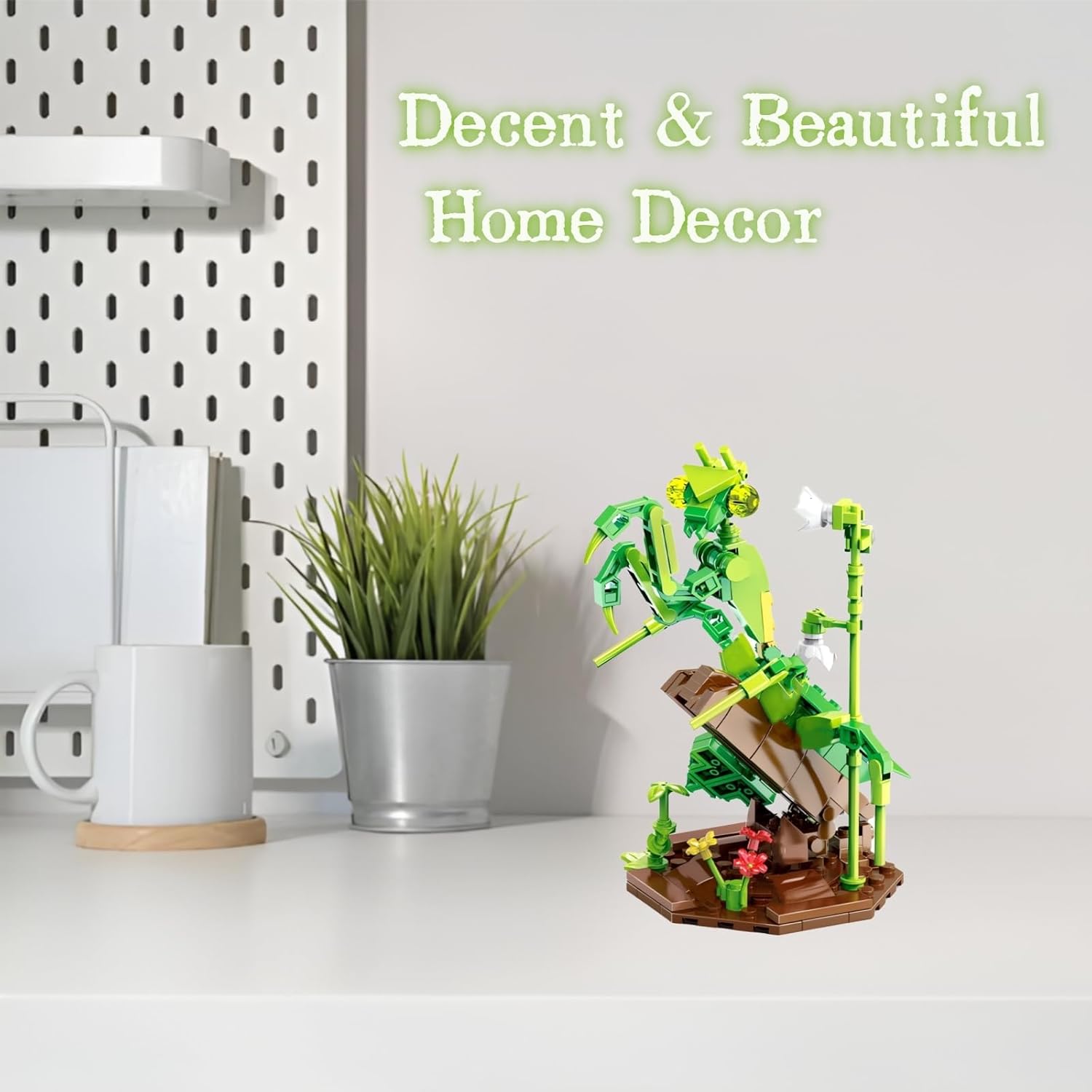 Ideas Insect Collection Toy Building Sets, Chinese Mantis with Flowers Nature Display Models for Home Decor, Fun Bug Gift for Animals Lovers Woman Teens Adults