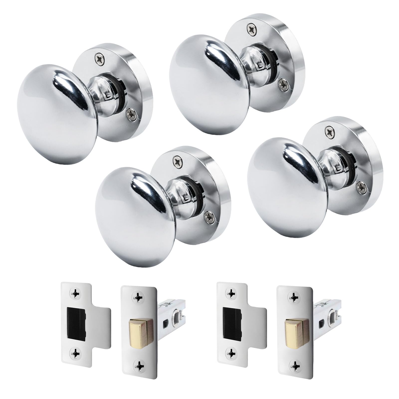 EAI Chrome Door Knob Set - 2 Pairs of Polished Chrome Victorian Mortice Knobs (55mm) & Latch (76mm) for Internal Doors