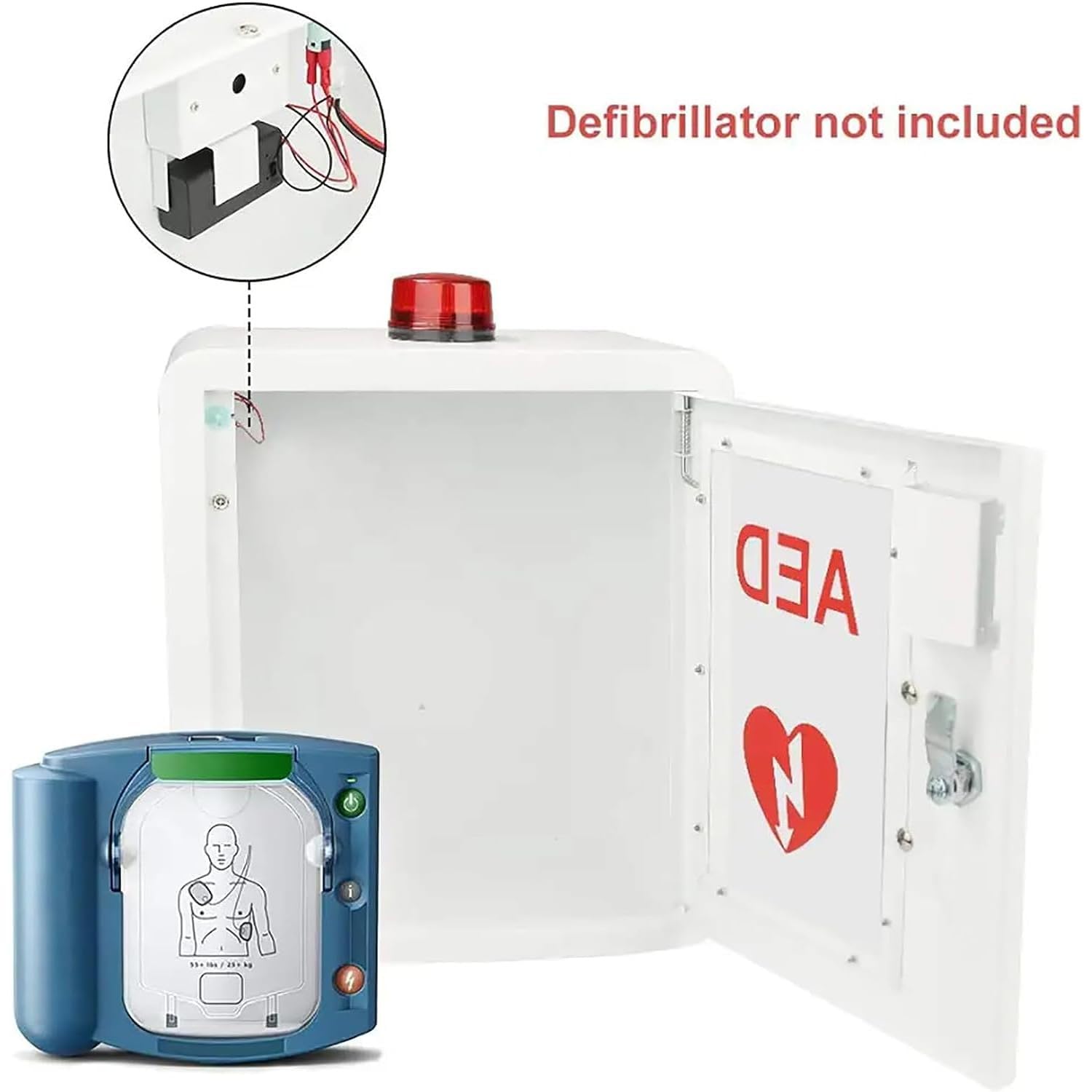 Armadietto A Parete per Defibrillatore DAE, Armadietto Compatto per Montaggio Superficiale DAE Dotato di Allarme e Chiave Attivati dalla Porta, Adatto A Tutte Le Marche