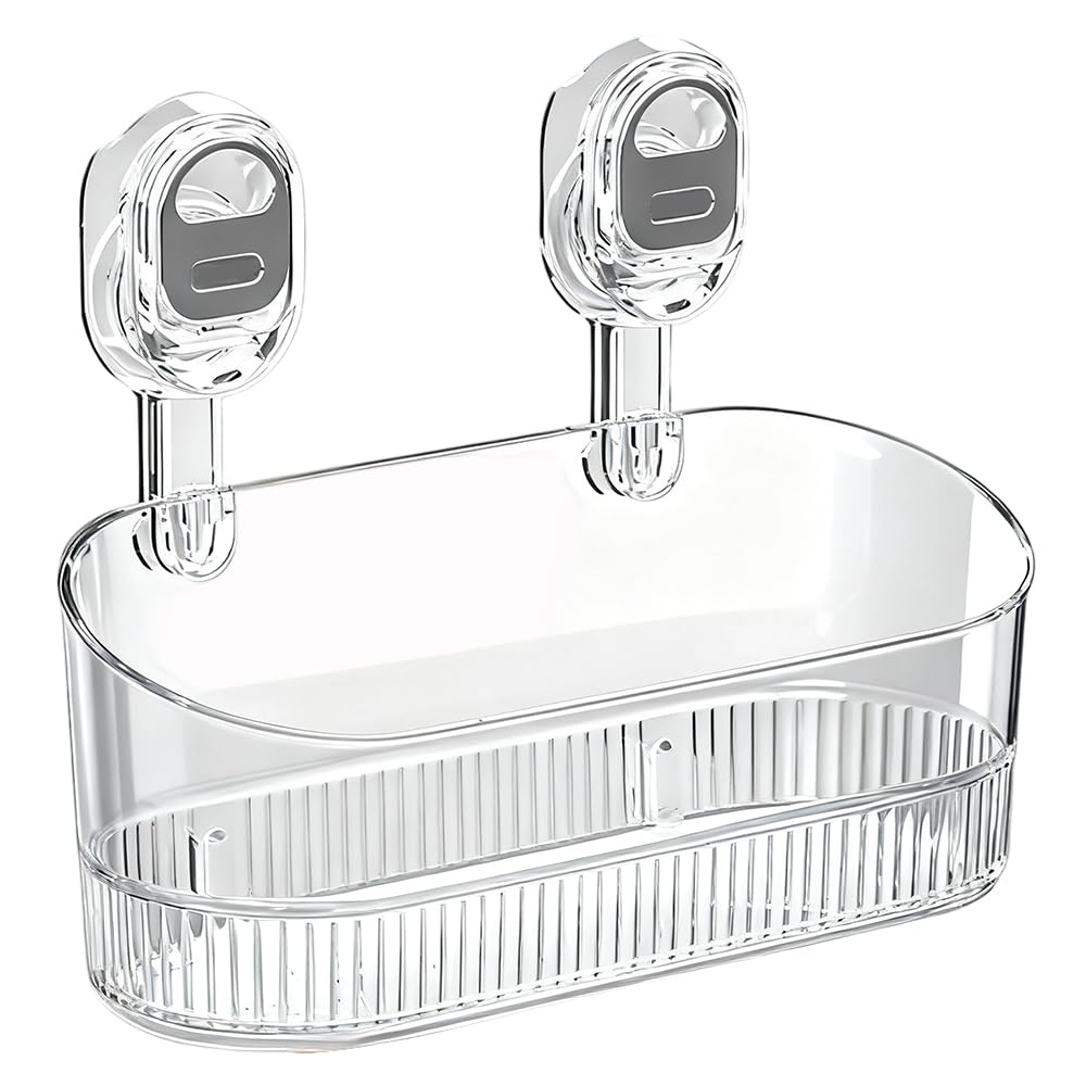 No-Drill Bathroom Suction Storage Box Large Capacity Strong Load-Bearing Suction Cup Storage Rack with Drain Holes Removable Shower