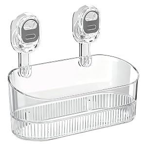 No-Drill Bathroom Suction Storage Box Large Capacity Strong Load-Bearing Suction Cup Storage Rack with Drain Holes Removable Shower