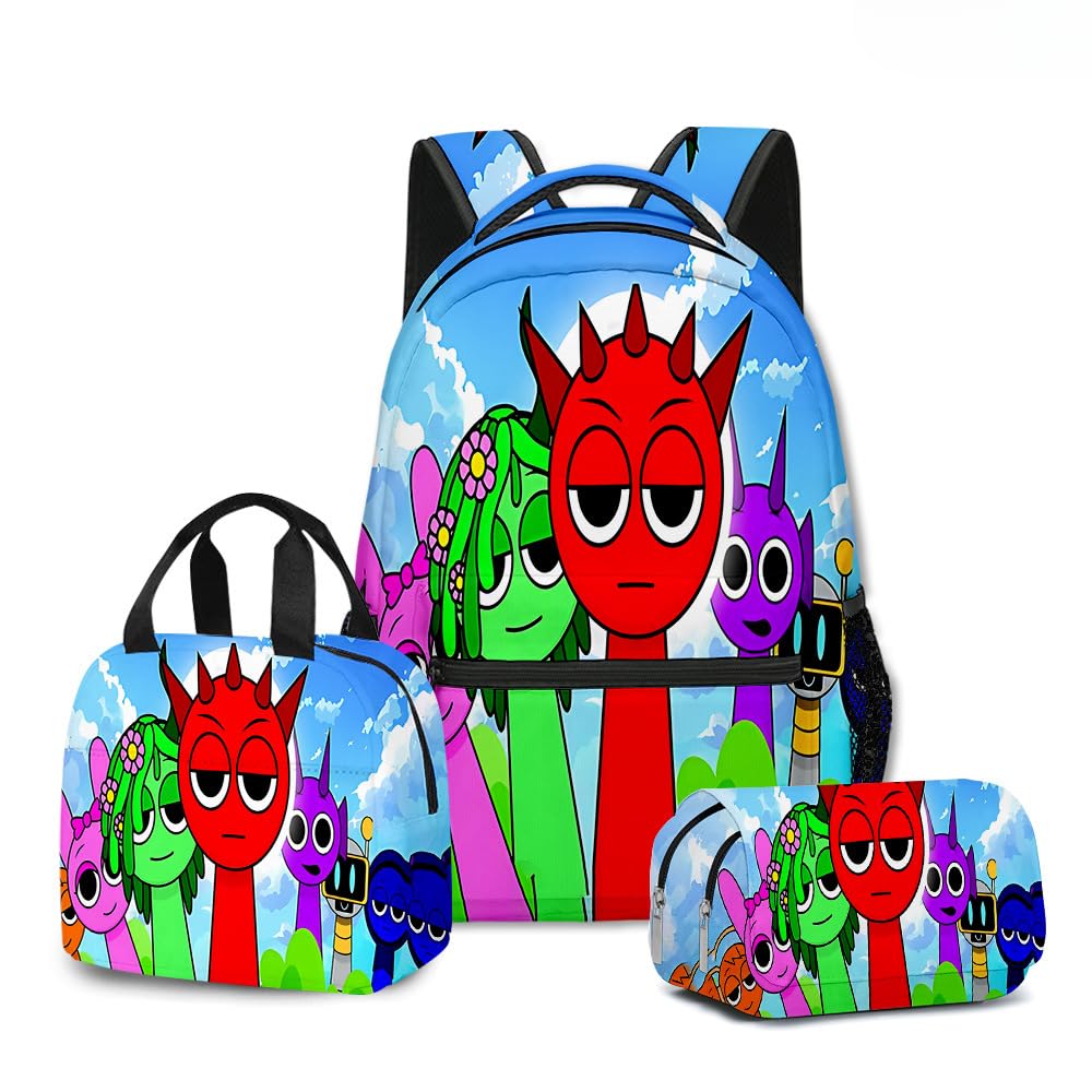 Hzsyc Boys 21 Kids Sprunki Backpack 3Pcs Set Sprunki Figure Backpack Perfect For Casual Daypacks - L Size/17In (,3Pcs)