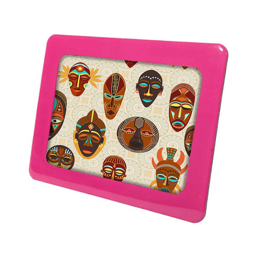 Getagift Tribal ethnic seamless pattern With African motifs, Terracotta mask, Summer Special, Teal-Pink Colour With Different Size Dome/Retro Fridge Magnet Frame. (Pink, 6x8)