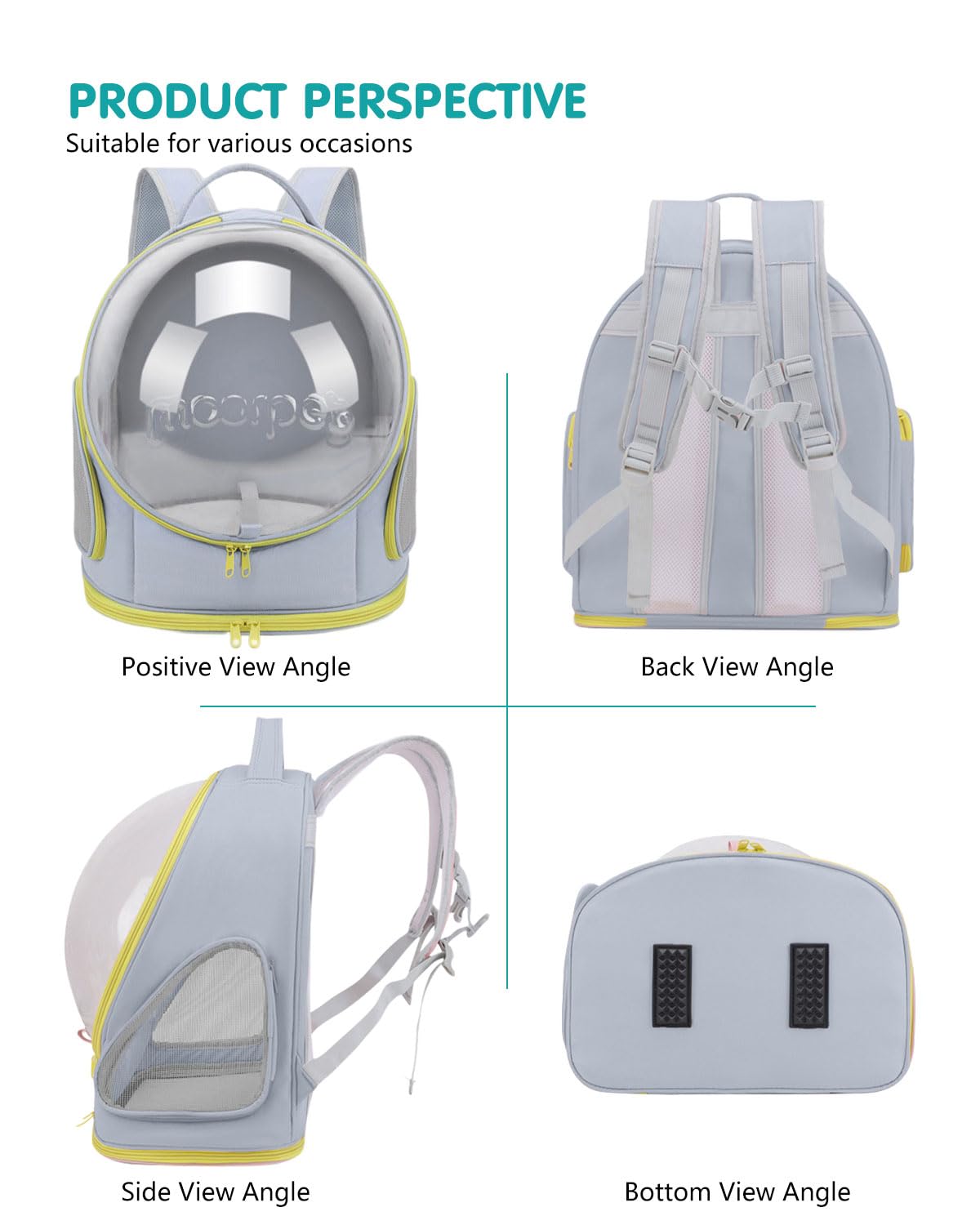 PETCUTE Zaino Trasparente per Animali Domestici con Capsula Spaziale, Pieghevole per Cani e Gatti con Cintura di Sicurezza Integrata - Trasportino per Viaggio e Campeggio
